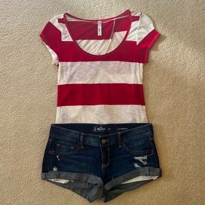 NWOT Red & Off White Stripe Short Sleeve Tshirt w/Tie Back ONLY